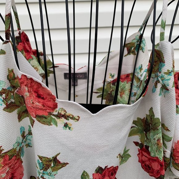 Rags to Wishes Ladies 1X White with Floral Cold Shoulder Blouse - Picture 3 of 9